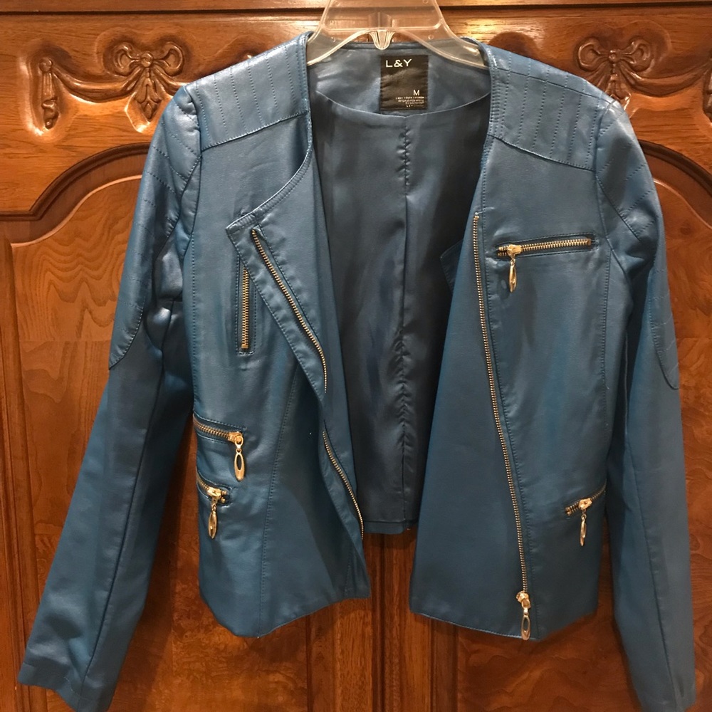 Blue faux leather jacket